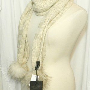 Tom & Eva $95 Ivory Scarf with Fur Poms NWT